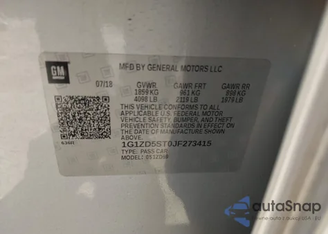 2018 Chevrolet Malibu Lt из США, поврежденный, VIN 1G1ZD5ST0JF273415